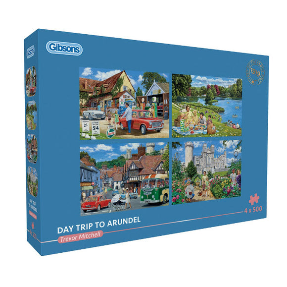*NEW* Day Trip To Arundel by Trevor Mitchell 4X 500 Puzzle Set By Gibsons