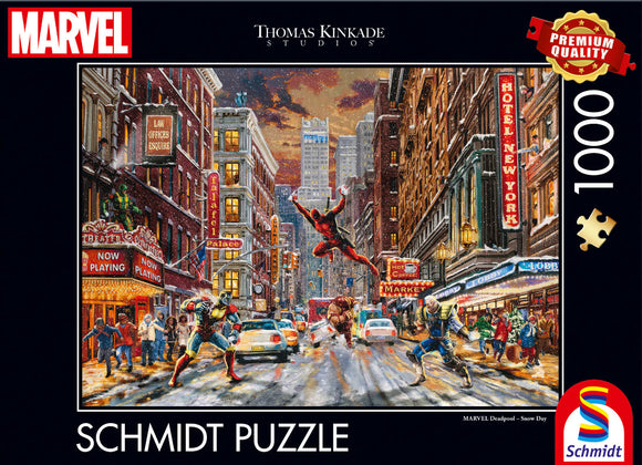 Thomas Kinkade- Marvel Deadpool Snow Day  1000 Piece Puzzle by Schmidt