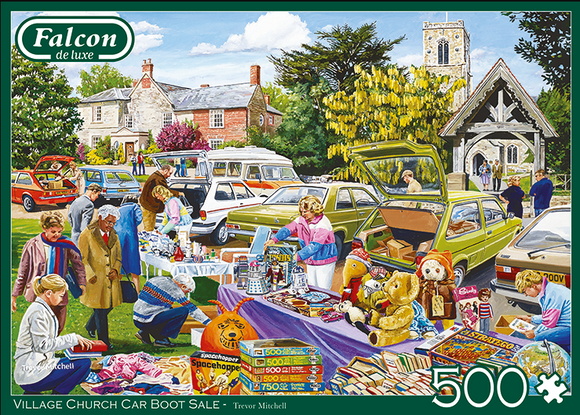 Village Church Car Boot Sale by Trevor Mitchell 500 Piece Puzzle by Falcon