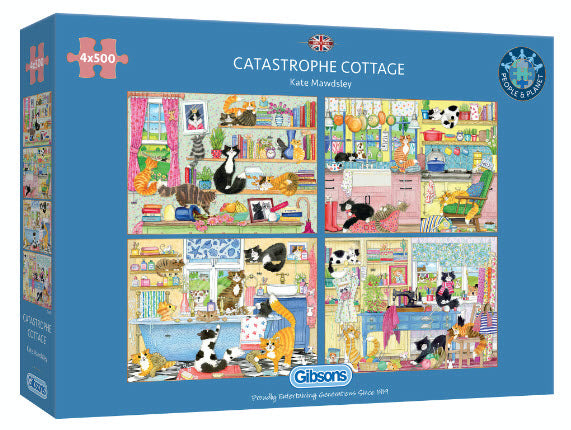 Catastrophe Cottage by Kate Mawdsley 4X 500 Piece Puzzle Set by Gibsons