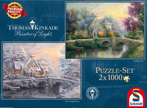 Thomas Kinkade- Lamplight Manor/Winter In Lamplight Manor 2X 1000 Piece Puzzle Set by Schmidt
