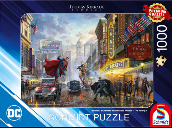 Thomas Kinkade-DC Comics Batman, Superman and Wonder Woman - The Trinity 1000 Piece Puzzle by Schmidt